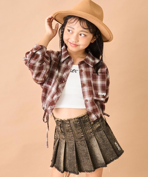ANAP kids（アナップキッズ）の「サイド シャーリング チェックシャツ【ジュニアお揃い】（シャツ/ブラウス・キッズ・ベージュ/ブラウン/ブラック・110/130/120）」の15枚目の写真