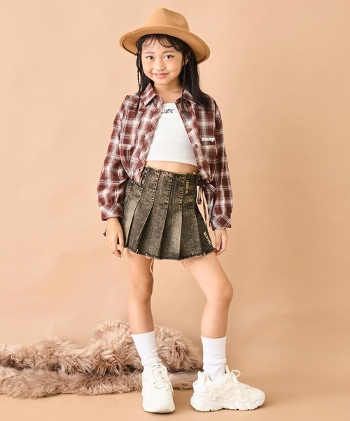 ANAP kids（アナップキッズ）の「サイド シャーリング チェックシャツ【ジュニアお揃い】（シャツ/ブラウス・キッズ・ベージュ/ブラウン/ブラック・110/130/120）」の18枚目の写真