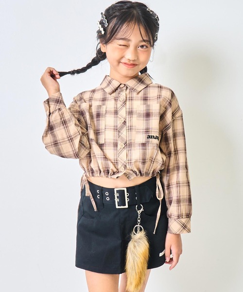 ANAP kids（アナップキッズ）の「サイド シャーリング チェックシャツ【ジュニアお揃い】（シャツ/ブラウス・キッズ・ベージュ/ブラウン/ブラック・110/130/120）」の19枚目の写真