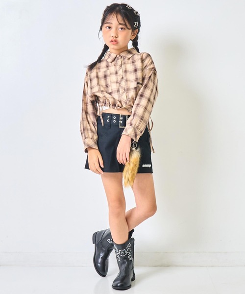 ANAP kids（アナップキッズ）の「サイド シャーリング チェックシャツ【ジュニアお揃い】（シャツ/ブラウス・キッズ・ベージュ/ブラウン/ブラック・110/130/120）」の20枚目の写真