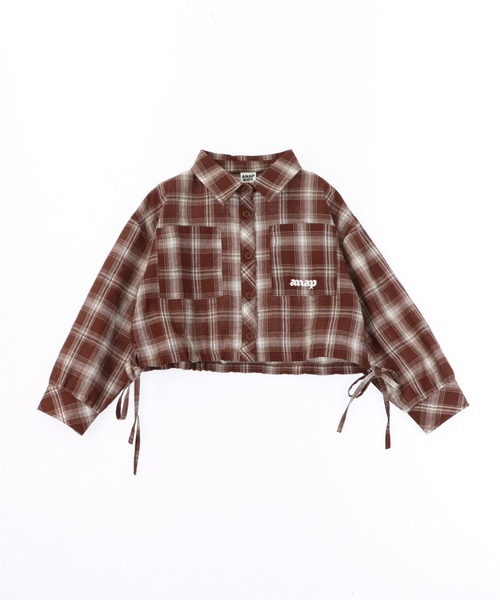 ANAP kids（アナップキッズ）の「サイド シャーリング チェックシャツ【ジュニアお揃い】（シャツ/ブラウス・キッズ・ベージュ/ブラウン/ブラック・110/130/120）」の7枚目の写真