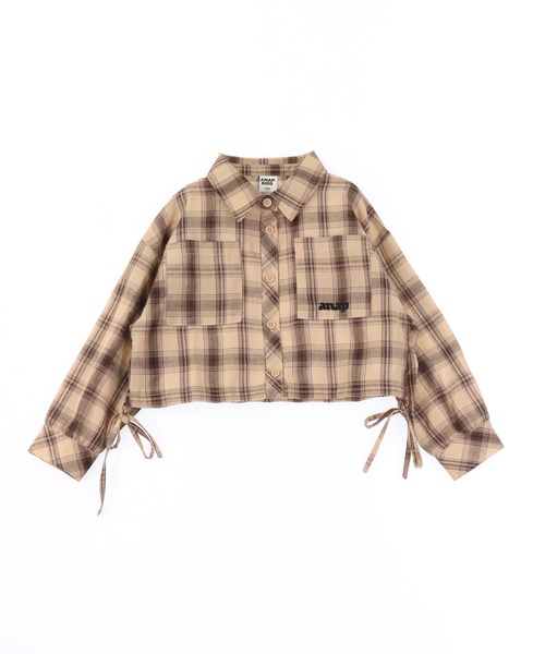 ANAP kids（アナップキッズ）の「サイド シャーリング チェックシャツ【ジュニアお揃い】（シャツ/ブラウス・キッズ・ベージュ/ブラウン/ブラック・110/130/120）」の8枚目の写真