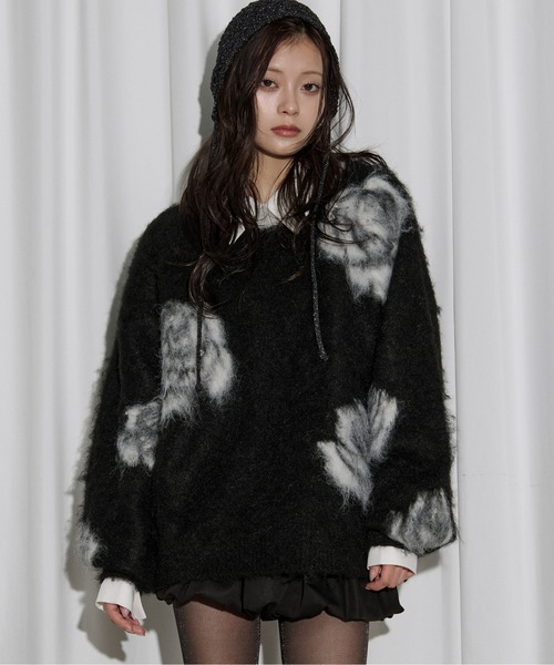 rose mix shaggy knit スタッズツキフラワーシャギーニット（ニット