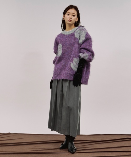 セール】rose mix shaggy knit スタッズツキフラワーシャギーニット