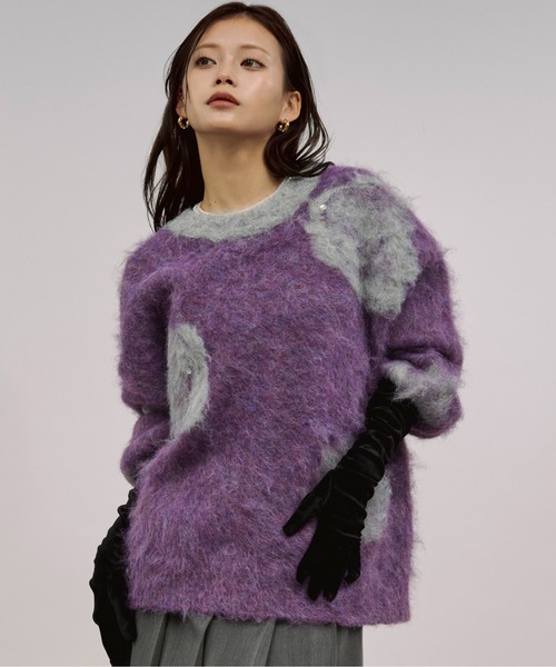 Ezick（エジック）の「rose mix shaggy knit スタッズツキフラワーシャギーニット（ニット/セーター・レディース・ブラック/パープル・FREE）」の22枚目の写真
