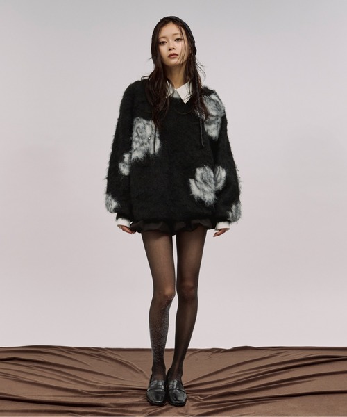 ▼上質✨ドゥロワー【2】カシミヤ100％ シャギー ニット 毛足長 ブラック カーディガン 毛足の長い、ラグジュアリーな印象。シャギーニット