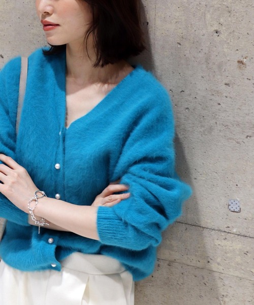 フォックスカシミヤ前後2wayパール釦カーディガン（カーディガン