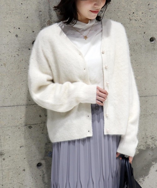 セール】フォックスカシミヤ前後2wayパール釦カーディガン