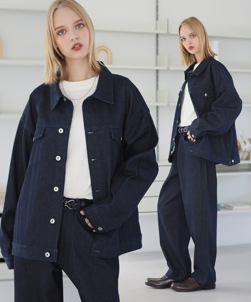 ASTRONOMY(アストロノミー)の「【セットアップ 2点セット】デニム/コーデュロイ トラッカージャケット+ワイドデニムパンツ(セットアップ・メンズ・ネイビー/ブラウン/グレー/ブルー/ブラック系1/ブラウン系1/ブラック/カーキ系1/アイボリー系1・XL/M/S/L)」の2枚目の写真