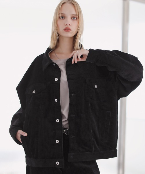 MARILONA コーデュロイ レディースウェア ブラック チャーム付き セール】【セットアップ 2点セット】デニム/コーデュロイ トラッカー