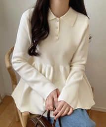 LAUIR | ポロ襟ペプラムニットトップス(ニット/セーター)