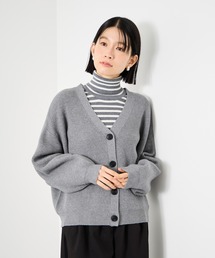 Idnes Vネック畔ボリュームスリーブカーディガン