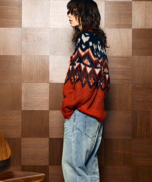 UNISEX》Fair Isle Shaggy Mix Jacquard Knit Pullover/フェアアイル