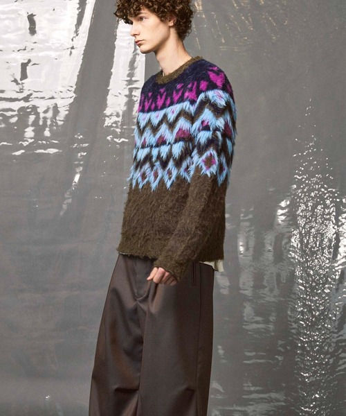 UNISEX》Fair Isle Shaggy Mix Jacquard Knit Pullover/フェアアイル