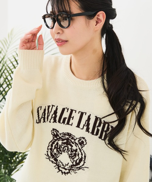 fort point(フォーポイント)の「【C-FORT POINT/フォートポイント】トラ柄 ジャガードニット(ニット/セーター・レディース・ブラウン/ワイン/アイボリー・FREE)」の3枚目の写真