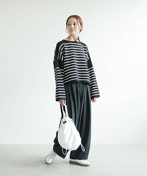 SOLAMONAT(ソラモナ)の「ウエハースニットボーダーワイドスリーブ(Tシャツ/カットソー・レディース・ブラック×ホワイト/グレー×ホワイト/ホワイト×ブラック・FREE)」の14枚目の写真