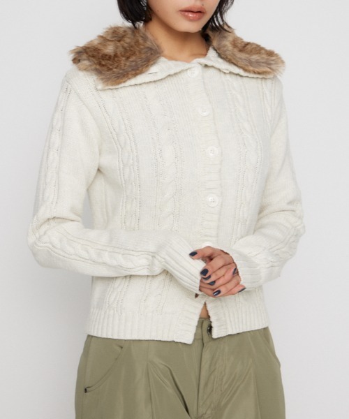 セール】FAUX FUR NECK CABLE トップス（ニット/セーター）｜LAGUA GEM
