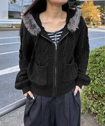 sedacle girl | フェイクファーフード付きユニオンニットパーカー(ニット/セーター)