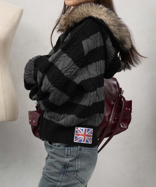 sedacle girl（セダクルガール）の「フェイクファーフード付きユニオンニットパーカー（ニット/セーター・レディース・アイボリー/ブラック/グレー/チャコールグレー/ブラウン・SMALL）」の7枚目の写真