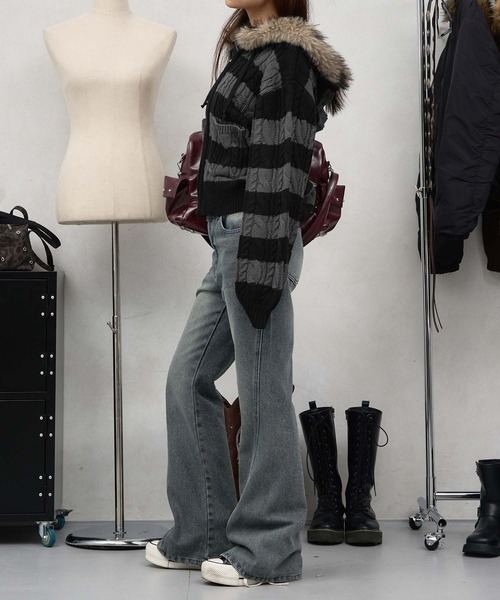 sedacle girl（セダクルガール）の「フェイクファーフード付きユニオンニットパーカー（ニット/セーター・レディース・アイボリー/ブラック/グレー/チャコールグレー/ブラウン・SMALL）」の11枚目の写真