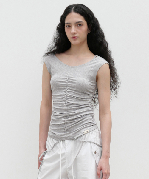 Shirring Draw Top - Gray