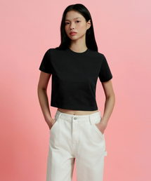 [クールタンダード] ウィメンズ クルーネック クロップTシャツ [ブラック]