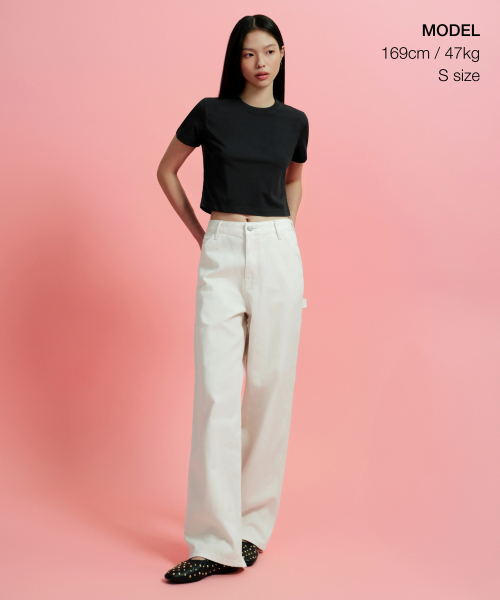 MUSINSA STANDARD WOMAN（ムシンサスタンダードウーマン）の「[クールタンダード] ウィメンズ クルーネック クロップTシャツ [ブラック]（Tシャツ/カットソー・レディース・その他・SMALL/MEDIUM/LARGE/X-LARGE/X-SMALL）」の2枚目の写真