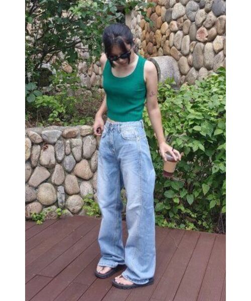 THE GREEN LAB（ザグリーンラボ）の「Uネックリブクロップニットスリーブレスナシトップ[グリーン]（Tシャツ/カットソー・レディース・その他・FREE）」の16枚目の写真