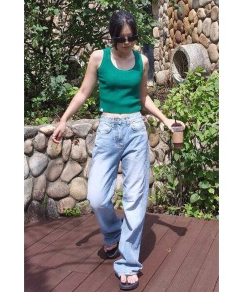 THE GREEN LAB（ザグリーンラボ）の「Uネックリブクロップニットスリーブレスナシトップ[グリーン]（Tシャツ/カットソー・レディース・その他・FREE）」の18枚目の写真