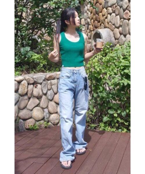 THE GREEN LAB（ザグリーンラボ）の「Uネックリブクロップニットスリーブレスナシトップ[グリーン]（Tシャツ/カットソー・レディース・その他・FREE）」の19枚目の写真