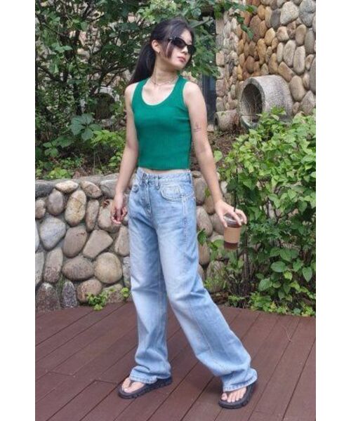 THE GREEN LAB（ザグリーンラボ）の「Uネックリブクロップニットスリーブレスナシトップ[グリーン]（Tシャツ/カットソー・レディース・その他・FREE）」の22枚目の写真