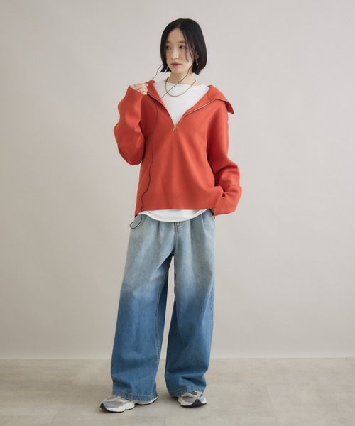 Paradise Picnic(パラダイスピクニック)の「SUGAR ROSE ジャガードハーフZIPプルオーバー(スウェット・レディース・ブラック/オレンジ/チャコールグレー・FREE)」の4枚目の写真