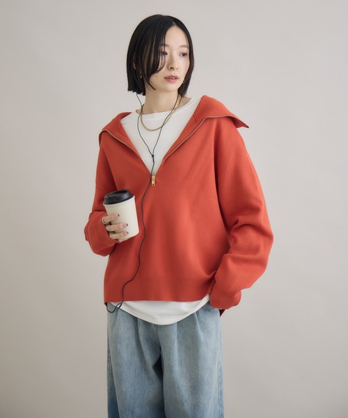 Paradise Picnic(パラダイスピクニック)の「SUGAR ROSE ジャガードハーフZIPプルオーバー(スウェット・レディース・ブラック/オレンジ/チャコールグレー・FREE)」の8枚目の写真