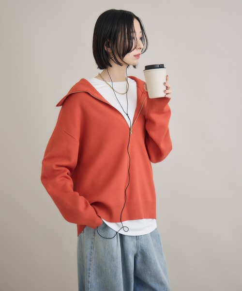 Paradise Picnic(パラダイスピクニック)の「SUGAR ROSE ジャガードハーフZIPプルオーバー(スウェット・レディース・ブラック/オレンジ/チャコールグレー・FREE)」の9枚目の写真