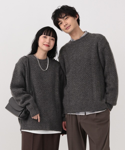 GLOBAL WORK（グローバルワーク）の「フワフワHugmeケーブルプルオーバー/581034（ニット/セーター・メンズ・ミント/アイボリー/チャコールグレー・SMALL/MEDIUM/LARGE/X-LARGE）」の2枚目の写真