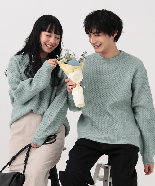 GLOBAL WORK（グローバルワーク）の「フワフワHugmeケーブルプルオーバー/581034（ニット/セーター・メンズ・ミント/アイボリー/チャコールグレー・SMALL/MEDIUM/LARGE/X-LARGE）」の3枚目の写真