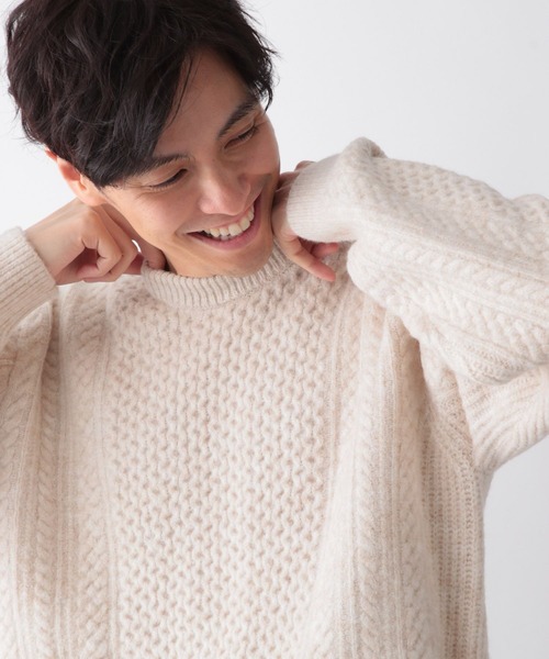 GLOBAL WORK（グローバルワーク）の「フワフワHugmeケーブルプルオーバー/581034（ニット/セーター・メンズ・ミント/アイボリー/チャコールグレー・SMALL/MEDIUM/LARGE/X-LARGE）」の9枚目の写真