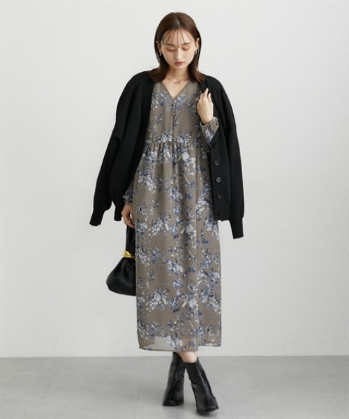 nissen(ニッセン)の「花柄シフォンウエスト切替ワンピース(ウォッシャブル素材)(ワンピース・レディース・モカ/ブラック・M/L/LL/PS/PM/PSS/T3L/TLL/TL/TM)」の7枚目の写真