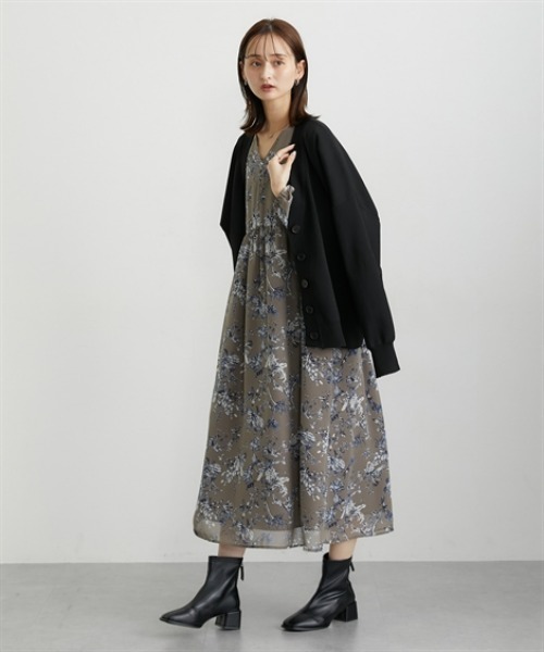 nissen(ニッセン)の「花柄シフォンウエスト切替ワンピース(ウォッシャブル素材)(ワンピース・レディース・モカ/ブラック・M/L/LL/PS/PM/PSS/T3L/TLL/TL/TM)」の8枚目の写真