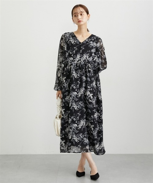 nissen(ニッセン)の「花柄シフォンウエスト切替ワンピース(ウォッシャブル素材)(ワンピース・レディース・モカ/ブラック・M/L/LL/PS/PM/PSS/T3L/TLL/TL/TM)」の12枚目の写真