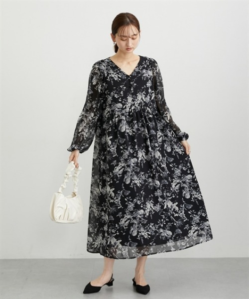 nissen(ニッセン)の「花柄シフォンウエスト切替ワンピース(ウォッシャブル素材)(ワンピース・レディース・モカ/ブラック・M/L/LL/PS/PM/PSS/T3L/TLL/TL/TM)」の13枚目の写真