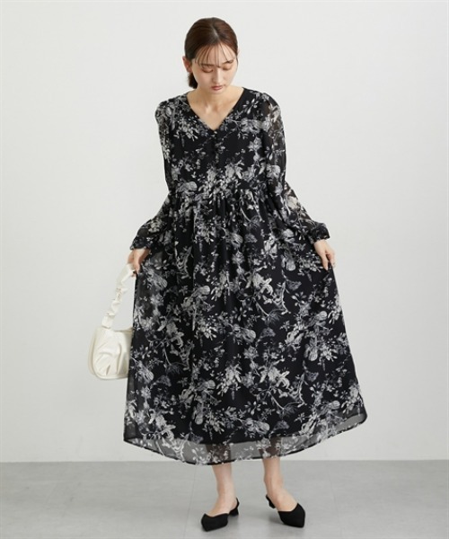 nissen(ニッセン)の「花柄シフォンウエスト切替ワンピース(ウォッシャブル素材)(ワンピース・レディース・モカ/ブラック・M/L/LL/PS/PM/PSS/T3L/TLL/TL/TM)」の14枚目の写真