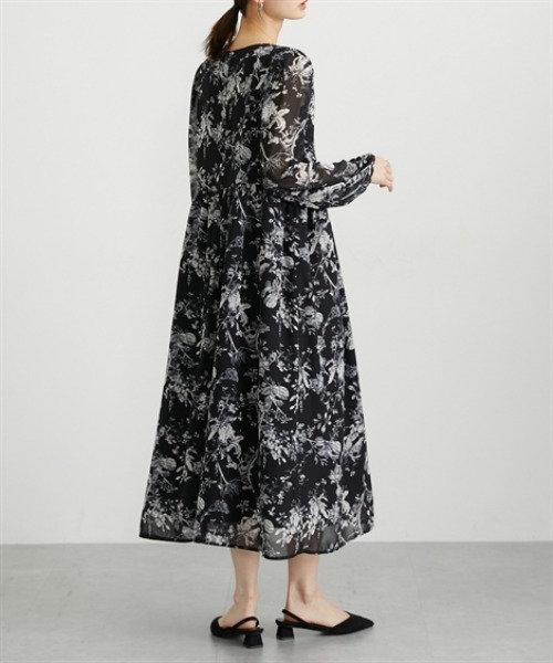 nissen(ニッセン)の「花柄シフォンウエスト切替ワンピース(ウォッシャブル素材)(ワンピース・レディース・モカ/ブラック・M/L/LL/PS/PM/PSS/T3L/TLL/TL/TM)」の15枚目の写真
