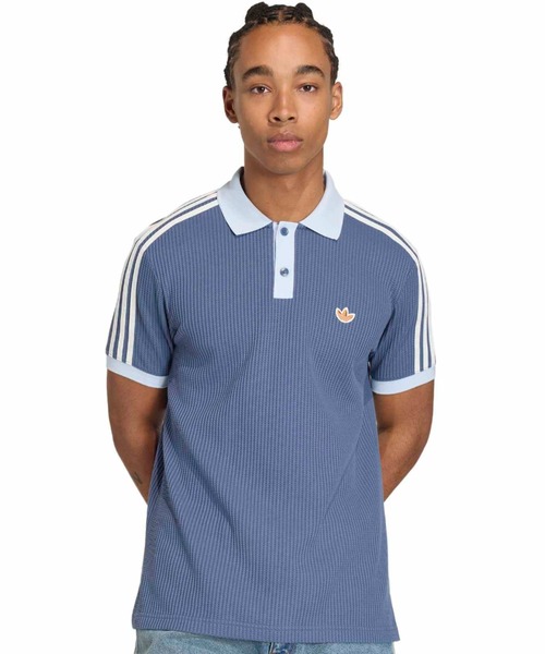 adidas(アディダス)の「adidas WAFFLE KNIT POLO SHIRT / アディダス ワッフル ニット ポロシャツ(ポロシャツ・メンズ・ダークブルー・L/M/XL/S/XXL)」の1枚目の写真