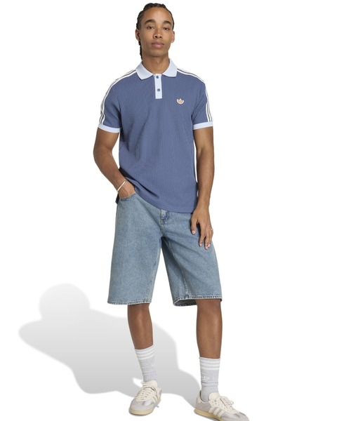 adidas(アディダス)の「adidas WAFFLE KNIT POLO SHIRT / アディダス ワッフル ニット ポロシャツ(ポロシャツ・メンズ・ダークブルー・L/M/XL/S/XXL)」の2枚目の写真