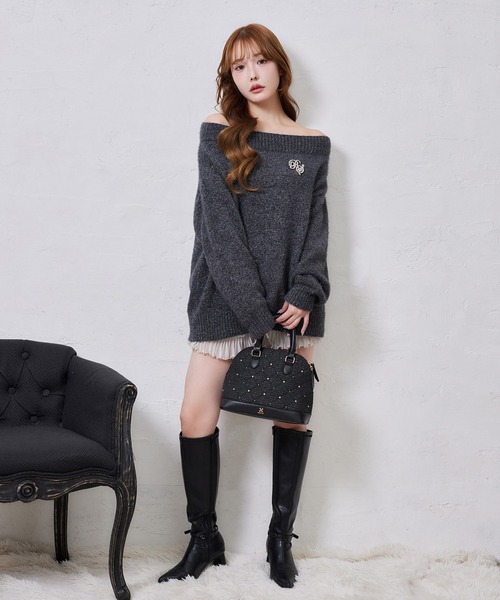 one after another NICE CLAUP(ワンアフターアナザーナイスクラップ)の「ブローチ付きモールミニワンピース(ニット/セーター・レディース・ピンク/レッド/アイボリー/サックスブルー/チャコールグレー・FREE)」の20枚目の写真