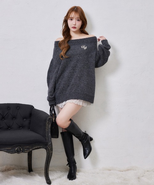 one after another NICE CLAUP(ワンアフターアナザーナイスクラップ)の「ブローチ付きモールミニワンピース(ニット/セーター・レディース・ピンク/レッド/アイボリー/サックスブルー/チャコールグレー・FREE)」の19枚目の写真