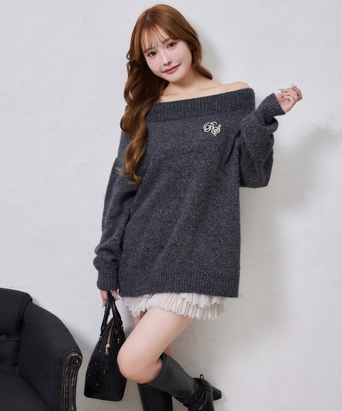 one after another NICE CLAUP(ワンアフターアナザーナイスクラップ)の「ブローチ付きモールミニワンピース(ニット/セーター・レディース・ピンク/レッド/アイボリー/サックスブルー/チャコールグレー・FREE)」の21枚目の写真