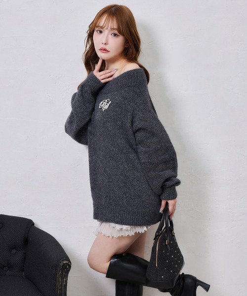 one after another NICE CLAUP(ワンアフターアナザーナイスクラップ)の「ブローチ付きモールミニワンピース(ニット/セーター・レディース・ピンク/レッド/アイボリー/サックスブルー/チャコールグレー・FREE)」の22枚目の写真