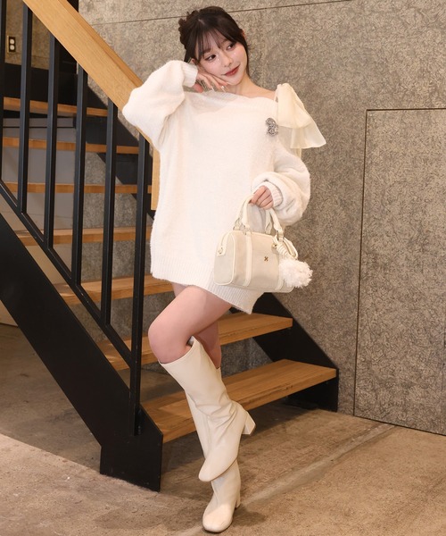 one after another NICE CLAUP(ワンアフターアナザーナイスクラップ)の「ブローチ付きモールミニワンピース(ニット/セーター・レディース・ピンク/レッド/アイボリー/サックスブルー/チャコールグレー・FREE)」の15枚目の写真